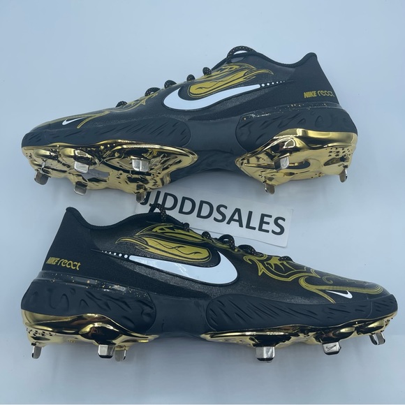 Nike Alpha Huarache Elite 3 Low Premium Black Gold Baseball Cleats CV3553-001 - Picture 9 of 11